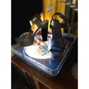 NWOT Black Faux Leather Platform Sandals